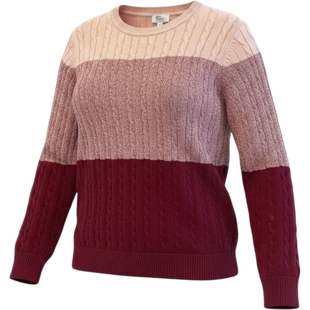 Kim Rogers Sweater Pink Colorblock Cable Knit Pullover Women Petite Small P/S